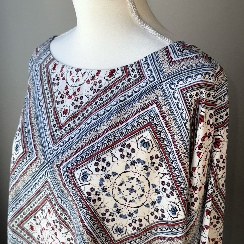 J. Jill Blouse Tunic Boatneck 3/4 Sleeves Lightweight Button Back XL Boho Summer - Picture 6 of 12